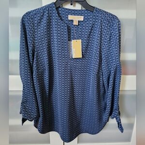 MICHAEL Michael Kors Blue Patterned Long-Sleeve Women's Top S NWT